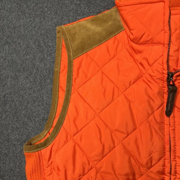 Ralph Lauren Sport Equestrian Crest Quilted Vest Orange Tan Suede Trim Womens SM - Picture 8 of 14
